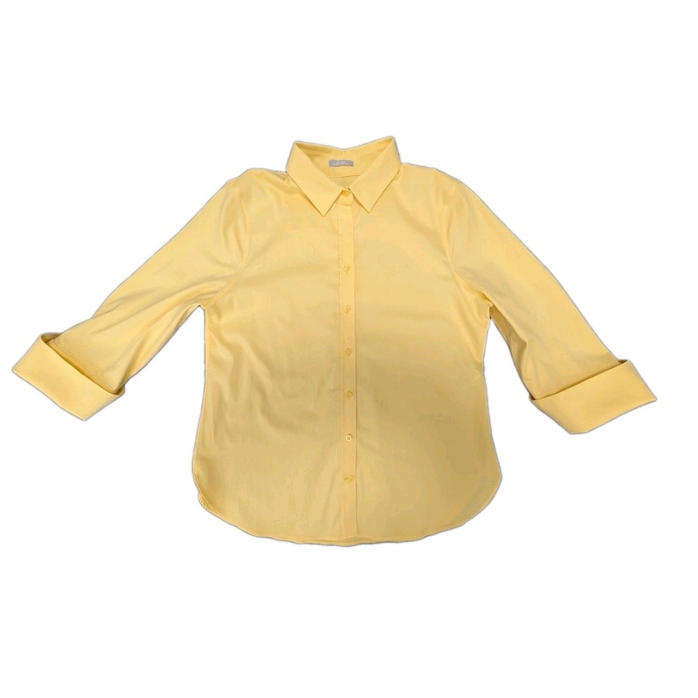 Chico's Women 1 (Size 8) Shirt Top Button-Down Front 3/4 Sleeves Yellow Stretch